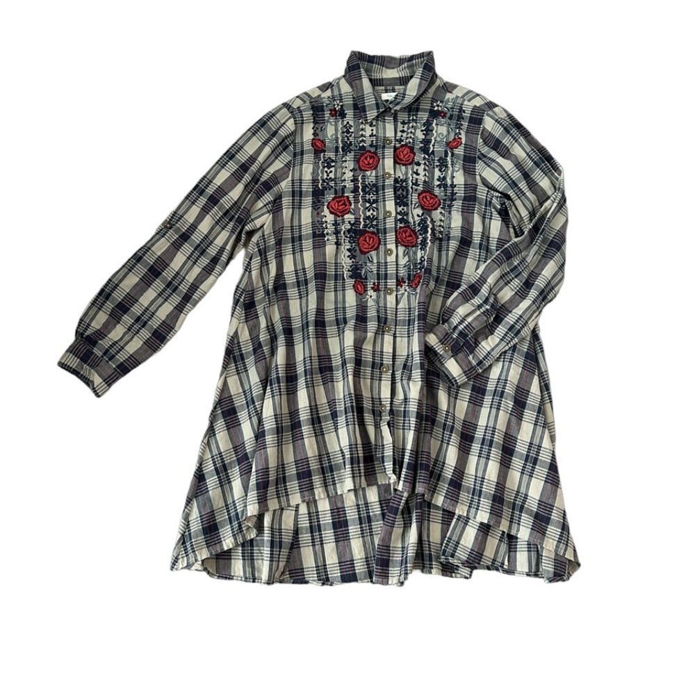 Kyla Seo Long sleeve multi color Floral Embroidery Tunic Shirt Dress. Size M